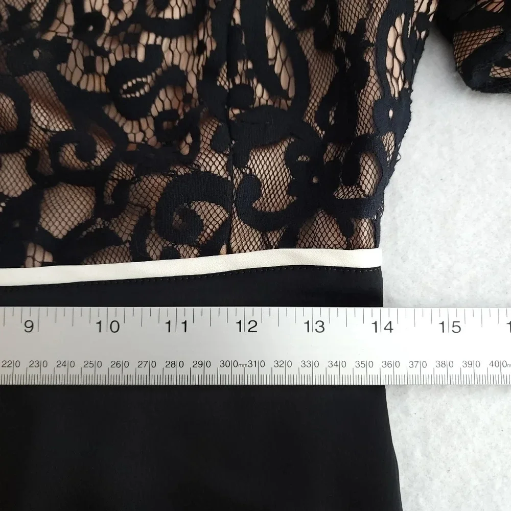 Tory Burch Black and Nude Lace Long-Sleeve Sheath Dress